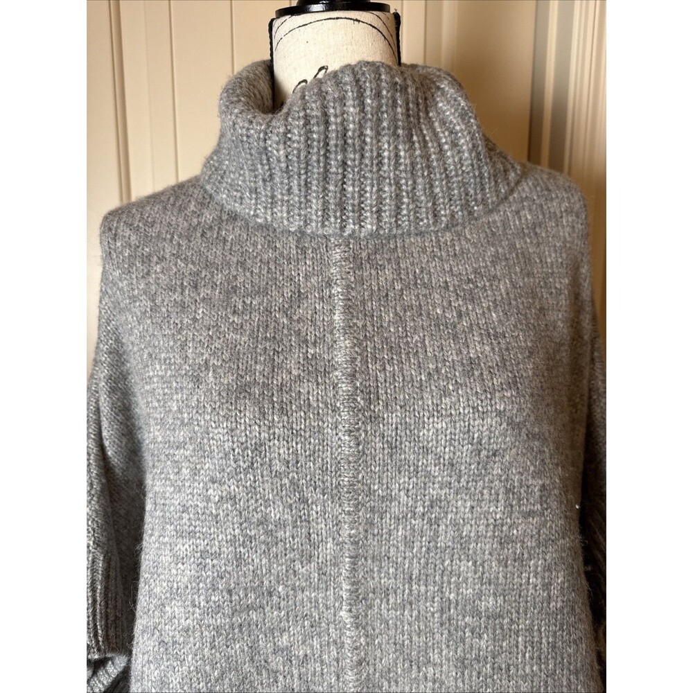 J.Crew Alpaca Merino Wool Blend Turtleneck Poncho Cape Sweater Gray M/L - Picture 2 of 11